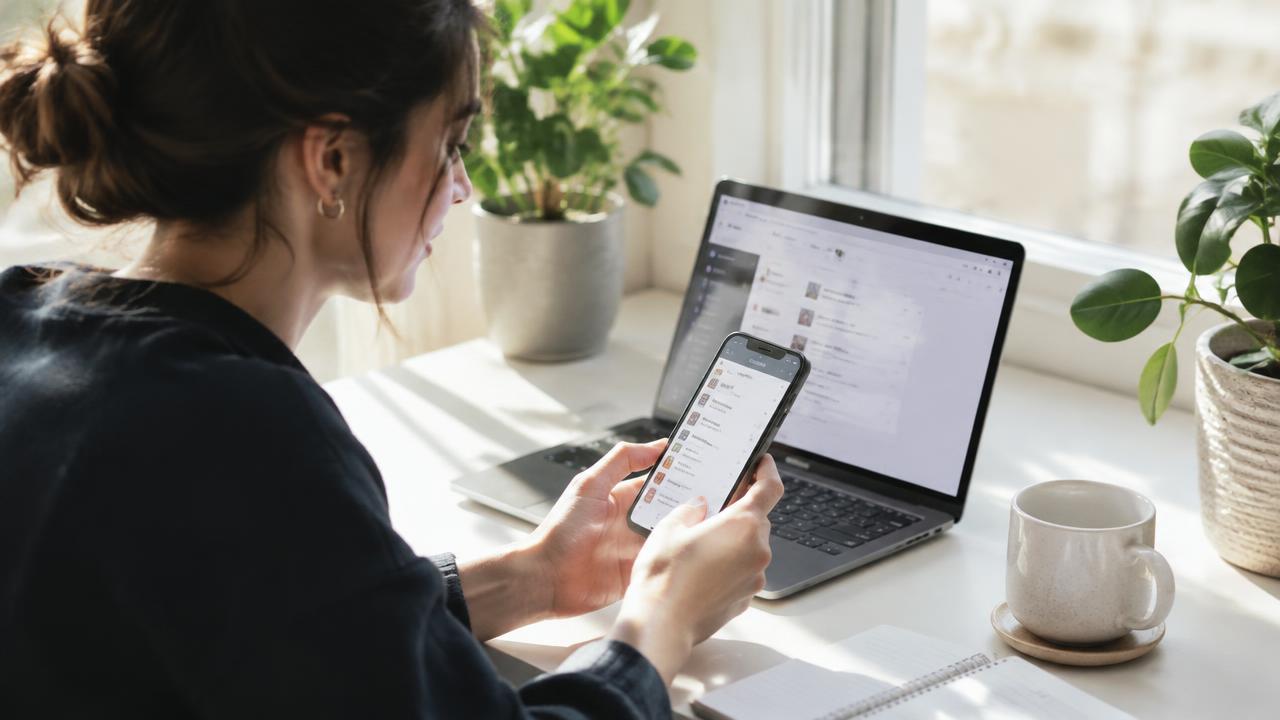 Creator editing custom links on a phone at a bright desk