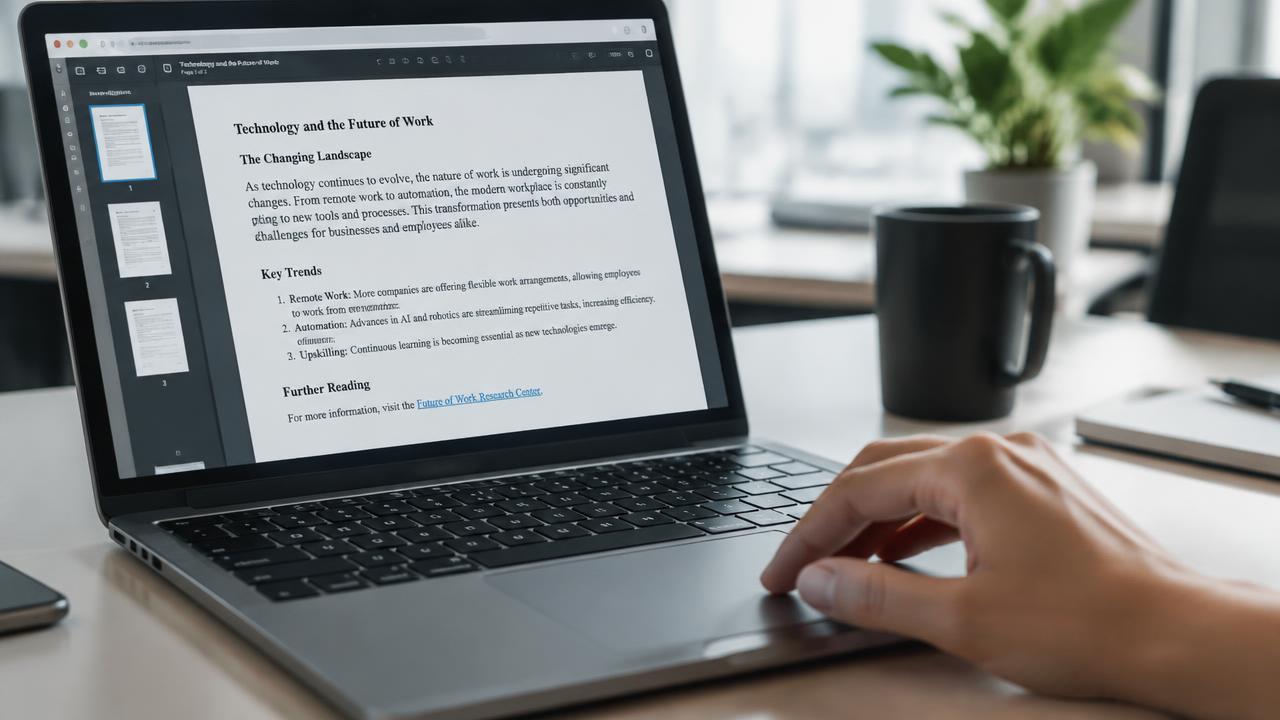 Laptop showing a PDF document with a clickable link